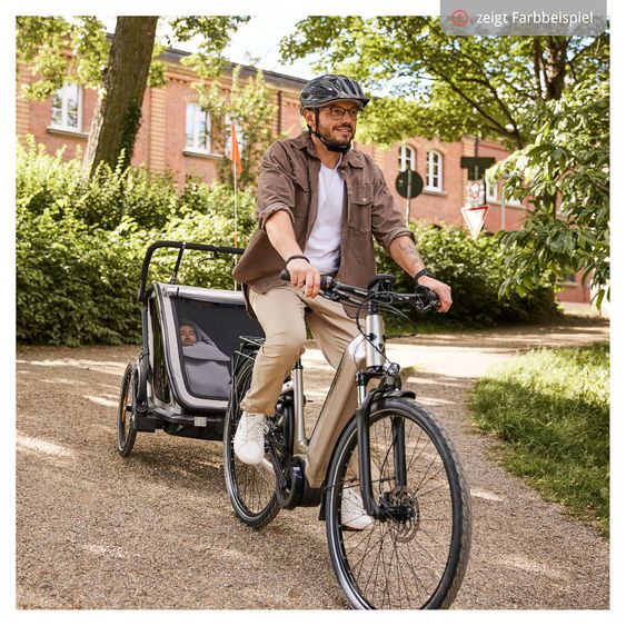 Hauck 3in1 Bike Trailer Starter Set Bike N Walk Duo for 2 Children (up to 44 kg) - Bike Trailer, City Buggy & Outdoor Companion - incl. Lounger Infant Car Seat & Rain Cover - Dark Green