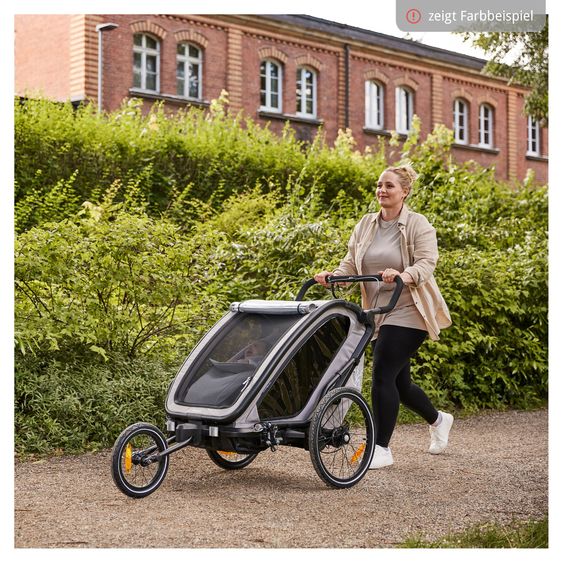Hauck 3in1 Bike Trailer Starter Set Bike N Walk Duo for 2 Children (up to 44 kg) - Bike Trailer, City Buggy & Outdoor Companion - incl. Lounger Infant Car Seat & Rain Cover - Dark Green