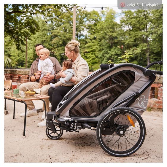 Hauck 3in1 Bike Trailer Starter Set Bike N Walk Duo for 2 Children (up to 44 kg) - Bike Trailer, City Buggy & Outdoor Companion - incl. Lounger Infant Car Seat & Rain Cover - Dark Green
