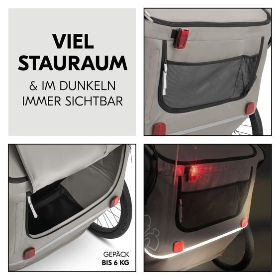 Hauck 3in1 Bike Trailer Starter Set Bike N Walk Duo for 2 Children (up to 44 kg) - Bike Trailer, City Buggy & Outdoor Companion - incl. Lounger Infant Car Seat & Rain Cover - Light Grey