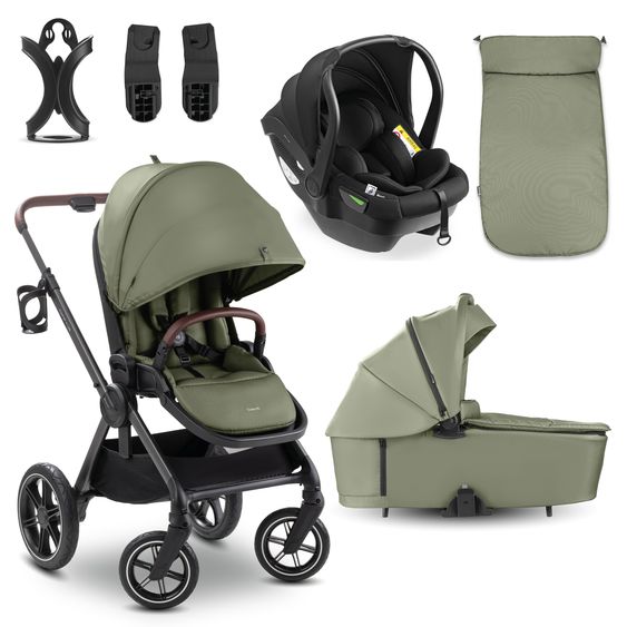 Hauck 3in1 Kinderwagen-Set Comfort N Care Trio Set - inkl. i-Size Babyschale Drive N Care - Olive