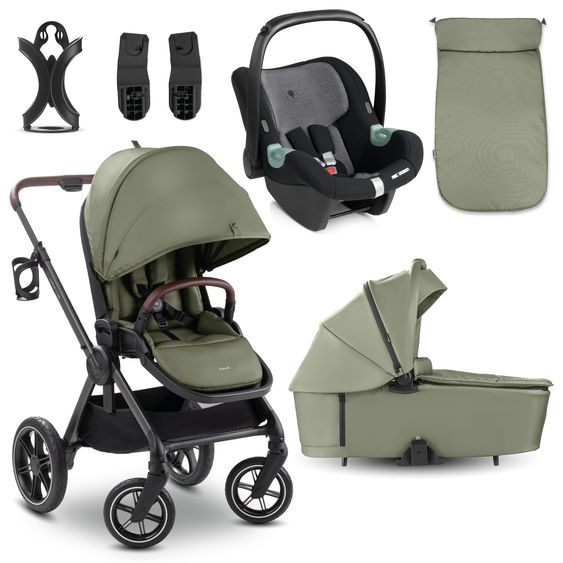 Hauck Set passeggino 3in1 Comfort N Care Trio Set - incl. Seggiolino auto per neonati i-Size Tulip - Oliva