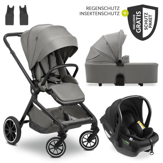 Hauck 3in1 Kinderwagen-Set Move N Care Trio Set - inkl. i-Size Babyschale Drive N Care & XXL Zubehörset - Dark Grey