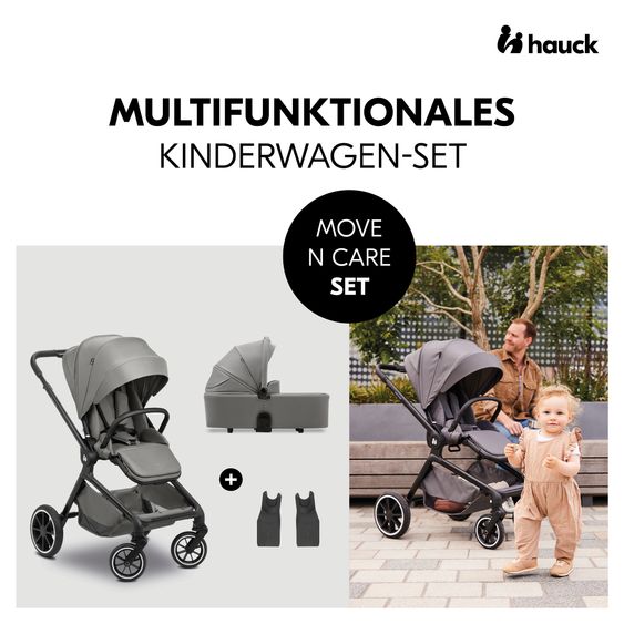 Hauck 3in1 Kinderwagen-Set Move N Care Trio Set - inkl. i-Size Babyschale Drive N Care & XXL Zubehörset - Dark Grey