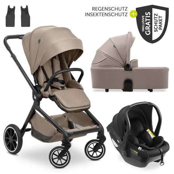 Hauck 3in1 Kinderwagen-Set Move N Care Trio Set - inkl. i-Size Babyschale Drive N Care & XXL Zubehörset - Mocha