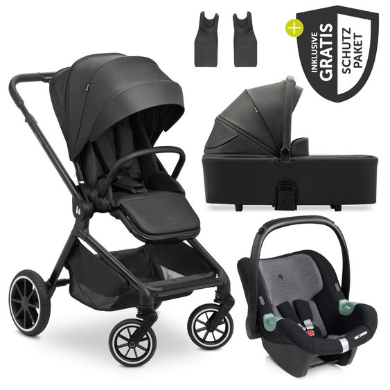Hauck 3in1 Kinderwagen-Set Move N Care Trio Set - inkl. i-Size Babyschale Tulip & XXL Zubehörset - Black
