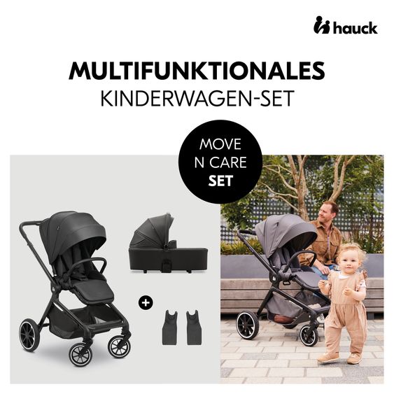 Hauck 3in1 Kinderwagen-Set Move N Care Trio Set - inkl. i-Size Babyschale Tulip & XXL Zubehörset - Black