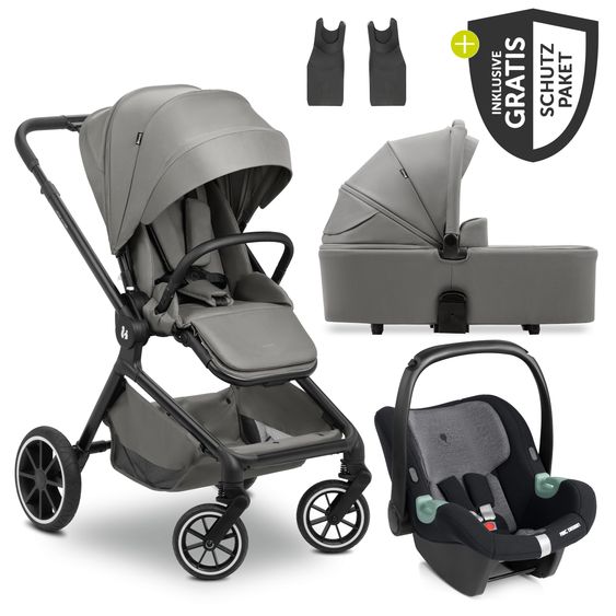 Hauck 3in1 Kinderwagen-Set Move N Care Trio Set - inkl. i-Size Babyschale Tulip & XXL Zubehörset - Dark Grey
