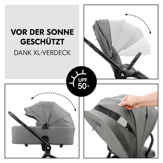 Hauck 3in1 Kinderwagen-Set Move N Care Trio Set - inkl. i-Size Babyschale Tulip & XXL Zubehörset - Dark Grey