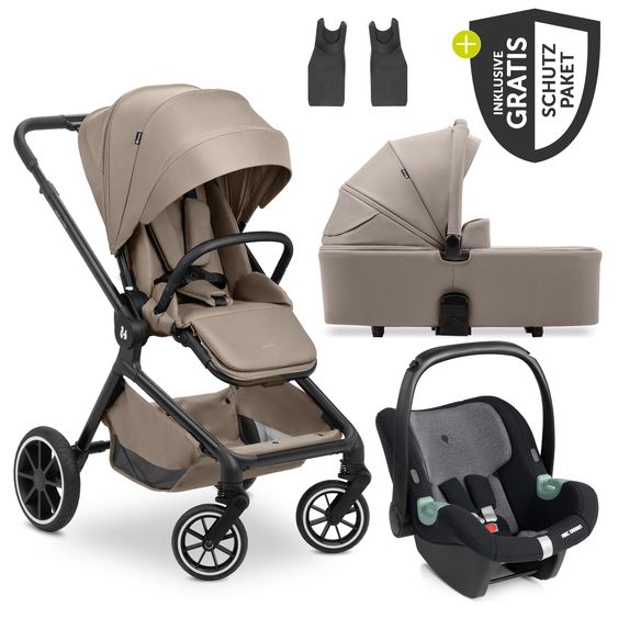 Hauck 3in1 Kinderwagen-Set Move N Care Trio Set - inkl. i-Size Babyschale Tulip & XXL Zubehörset - Mocha