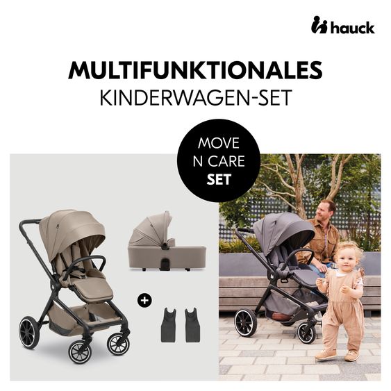 Hauck 3in1 Kinderwagen-Set Move N Care Trio Set - inkl. i-Size Babyschale Tulip & XXL Zubehörset - Mocha