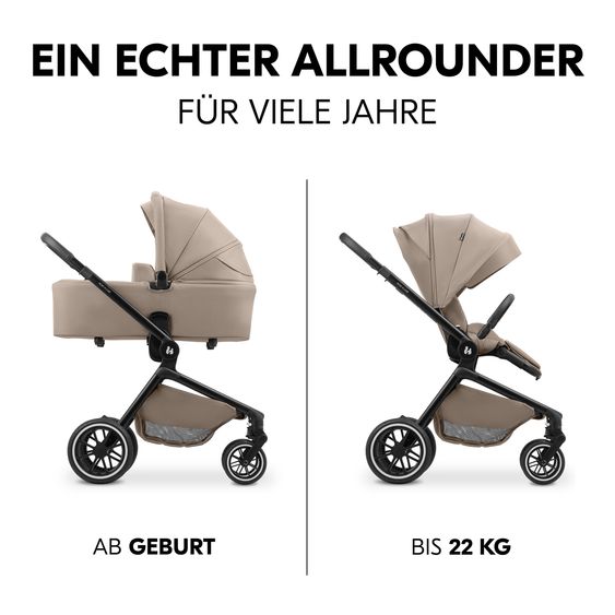 Hauck 3in1 Kinderwagen-Set Move N Care Trio Set - inkl. i-Size Babyschale Tulip & XXL Zubehörset - Mocha