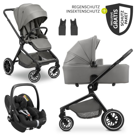 Hauck 3in1 Kinderwagen-Set Move N Care Trio Set - inkl. Maxi-Cosi i-Size Pebble Pro & XXL Zubehörset - Dark Grey