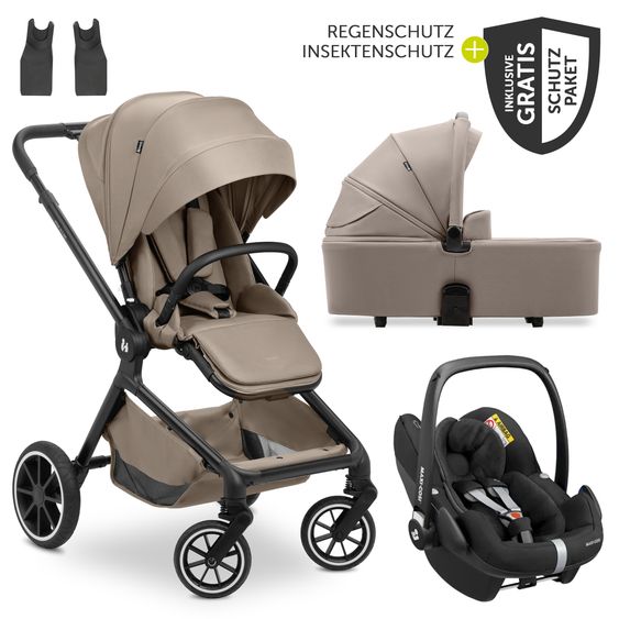 Hauck 3in1 Kinderwagen-Set Move N Care Trio Set - inkl. Maxi-Cosi i-Size Pebble Pro & XXL Zubehörset - Mocha