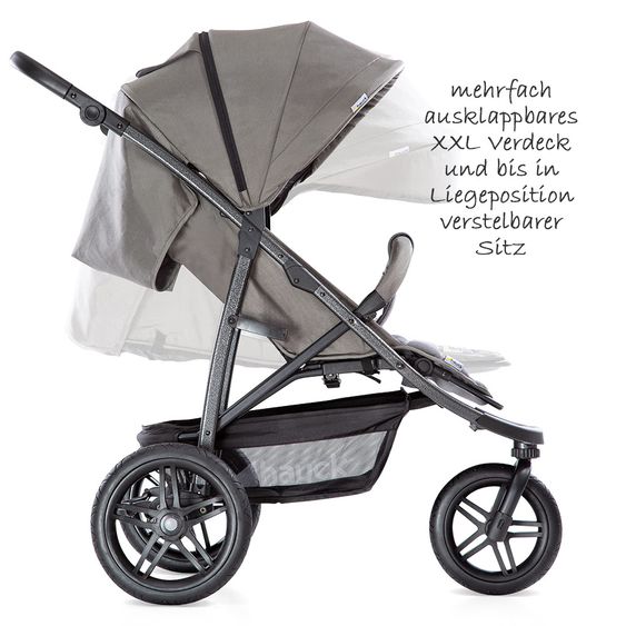 Hauck 3in1 Kinderwagen-Set Rapid 3R Plus (bis 25 kg) Comfort Fix Babyschale, Regenschutz und Insektenschutz - Charcoal