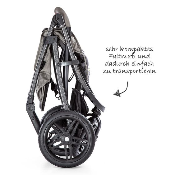 Hauck 3in1 Kinderwagen-Set Rapid 3R Plus (bis 25 kg) Comfort Fix Babyschale, Regenschutz und Insektenschutz - Charcoal