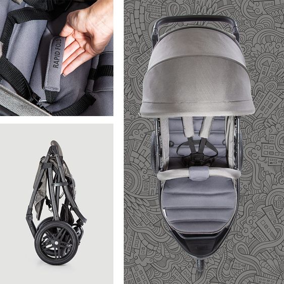 Hauck 3in1 Kinderwagen-Set Rapid 3R Plus (bis 25 kg) Comfort Fix Babyschale, Regenschutz und Insektenschutz - Charcoal