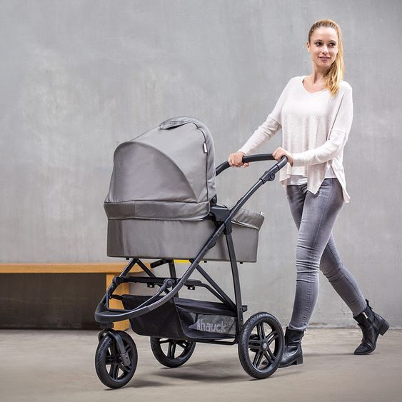 Hauck 3in1 Kinderwagen-Set Rapid 3R Plus (bis 25 kg) Comfort Fix Babyschale, Regenschutz und Insektenschutz - Charcoal