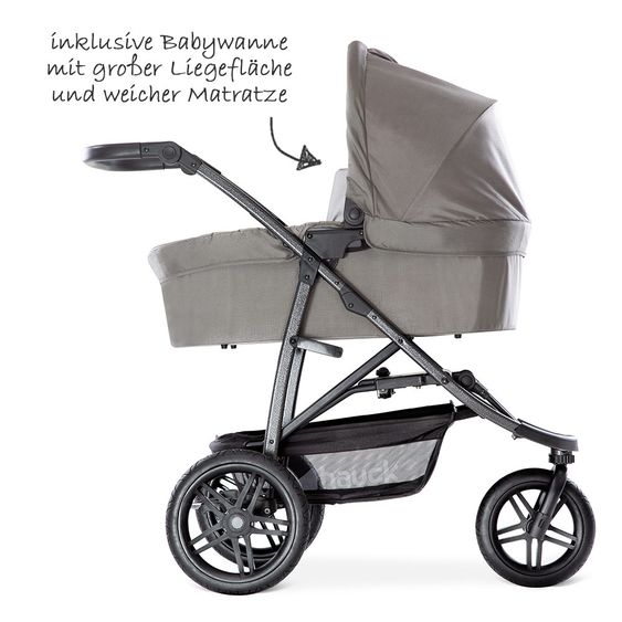 Hauck 3in1 Kinderwagen-Set Rapid 3R Plus (bis 25 kg) Comfort Fix Babyschale, Regenschutz und Insektenschutz - Charcoal