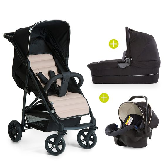 Hauck 3in1 Kinderwagen-Set Rapid 4 (bis 25 kg) inkl. Comfort Fix Babyschale, Regenschutz und Insektenschutz - Caviar Beige