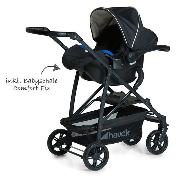 Hauck 3in1 Kinderwagen-Set Rapid 4 (bis 25 kg) inkl. Comfort Fix Babyschale, Regenschutz und Insektenschutz - Caviar Beige