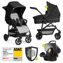 Set passeggino 3in1 Rapid 4 (fino a 25 kg) con navicella Comfort Fix, parapioggia e zanzariera - Caviar Silver