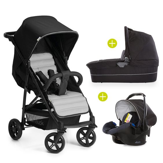 Hauck 3in1 Kinderwagen-Set Rapid 4 (bis 25 kg) inkl. Comfort Fix Babyschale, Regenschutz und Insektenschutz - Caviar Silver