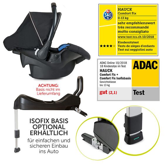 Hauck 3in1 Kinderwagen-Set Rapid 4 (bis 25 kg) inkl. Comfort Fix Babyschale, Regenschutz und Insektenschutz - Caviar Silver