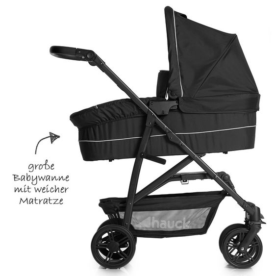 Hauck 3in1 Kinderwagen-Set Rapid 4 (bis 25 kg) inkl. Comfort Fix Babyschale, Regenschutz und Insektenschutz - Caviar Silver