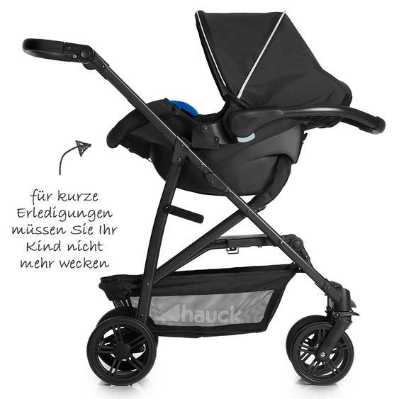 Hauck 3in1 Kinderwagen-Set Rapid 4 (bis 25 kg) inkl. Comfort Fix Babyschale, Regenschutz und Insektenschutz - Caviar Silver
