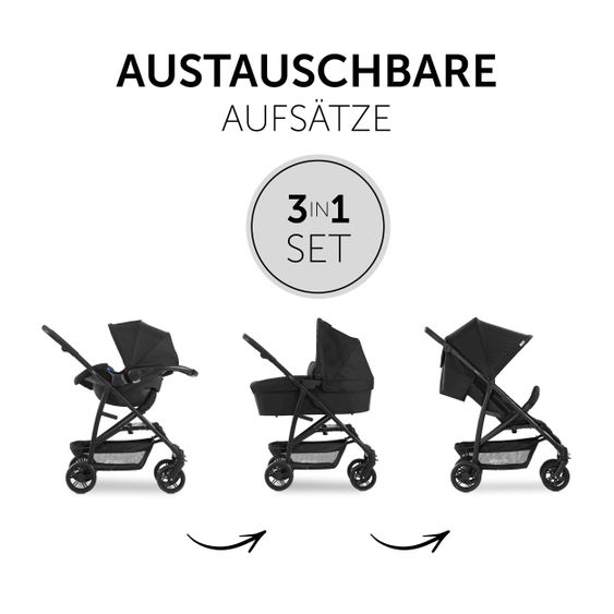 Hauck 3in1 Kinderwagen-Set Rapid 4 Trioset (bis 25 kg) inkl. Babyschale Comfort Fix - Black