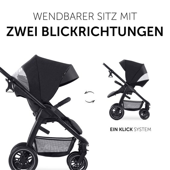 Hauck 3in1 Kinderwagen-Set Saturn R Trio Set inkl. i-Size Babyschale & XXL Zubehörpaket - Melange Black