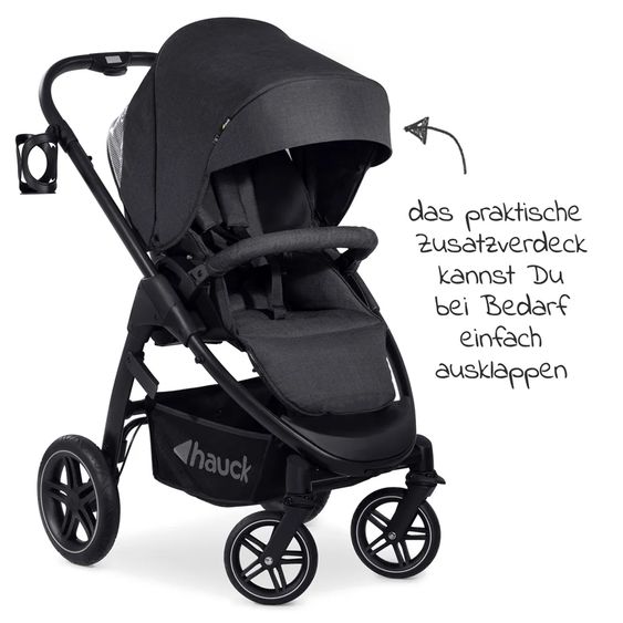 Hauck 3in1 Kinderwagen-Set Saturn R Trio Set - inkl. Maxi-Cosi i-Size Cabriofix, Adapter + GRATIS Spieltier zum Aufhängen & Greifling Rasselkugel - Melange Black