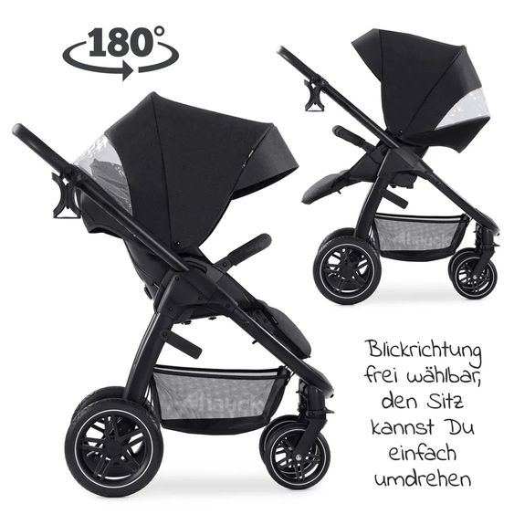 Hauck 3in1 Kinderwagen-Set Saturn R Trio Set - inkl. Maxi-Cosi i-Size Cabriofix, Adapter + GRATIS Spieltier zum Aufhängen & Greifling Rasselkugel - Melange Black