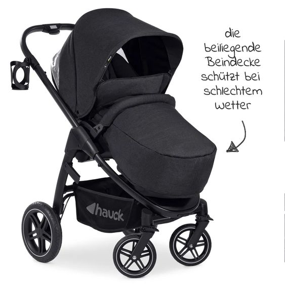 Hauck 3in1 Kinderwagen-Set Saturn R Trio Set - inkl. Maxi-Cosi i-Size Cabriofix, Adapter + GRATIS Spieltier zum Aufhängen & Greifling Rasselkugel - Melange Black