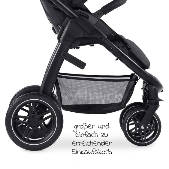 Hauck 3in1 Kinderwagen-Set Saturn R Trio Set - inkl. Maxi-Cosi i-Size Cabriofix, Adapter + GRATIS Spieltier zum Aufhängen & Greifling Rasselkugel - Melange Black