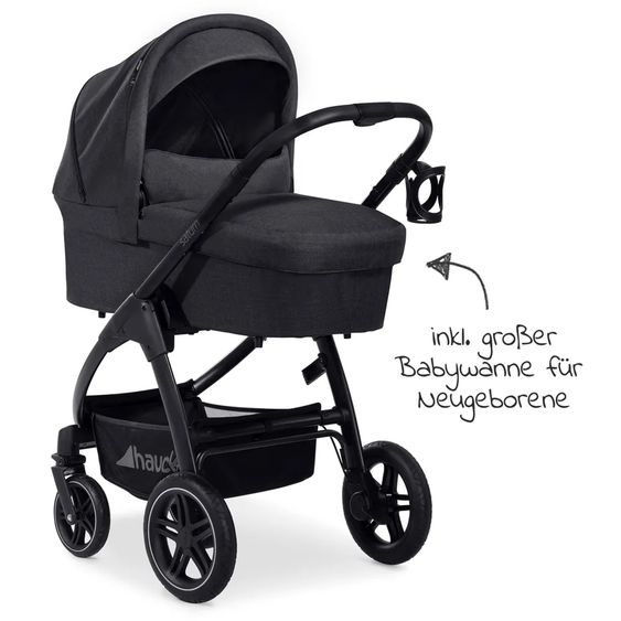 Hauck 3in1 Kinderwagen-Set Saturn R Trio Set - inkl. Maxi-Cosi i-Size Cabriofix, Adapter + GRATIS Spieltier zum Aufhängen & Greifling Rasselkugel - Melange Black