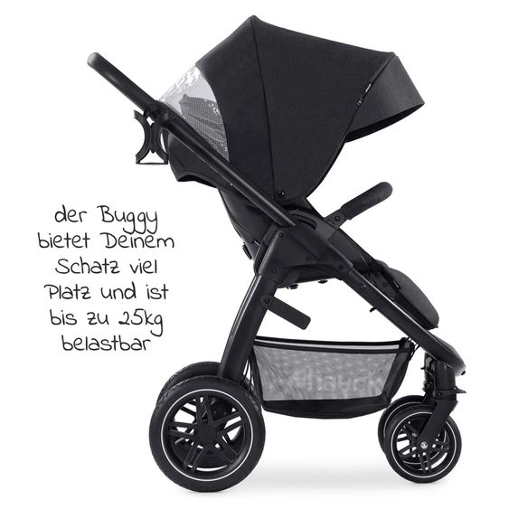 Hauck 3in1 Kinderwagen-Set Saturn R Trio Set - inkl. Maxi-Cosi i-Size Cabriofix, Adapter + GRATIS Spieltier zum Aufhängen & Greifling Rasselkugel - Melange Black