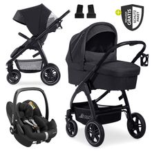 3in1 Kinderwagen-Set Saturn R Trio Set inkl. Maxi-Cosi i-Size Pebble Pro & XXL Zubehörpaket - Melange Black