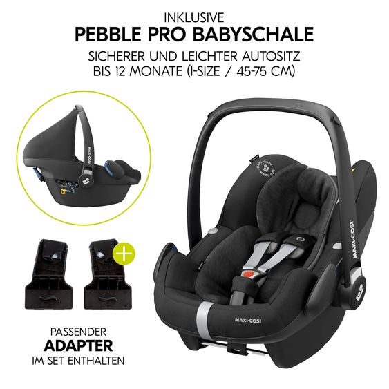 Hauck 3in1 Kinderwagen-Set Saturn R Trio Set inkl. Maxi-Cosi i-Size Pebble Pro & XXL Zubehörpaket - Melange Black