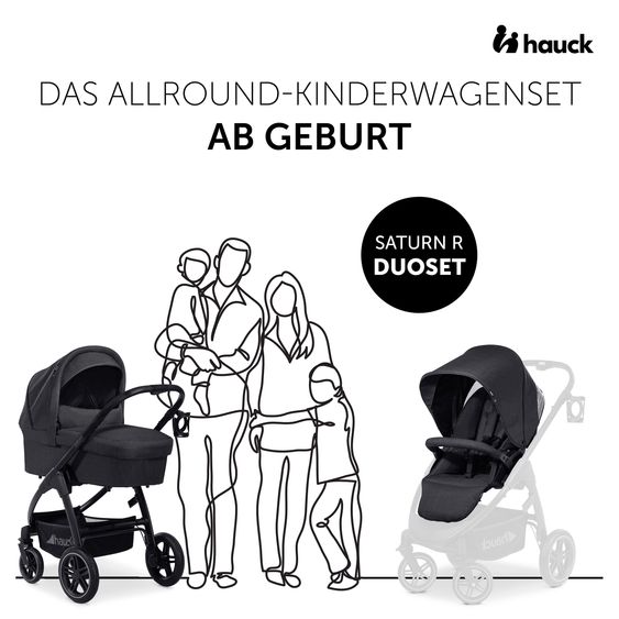 Hauck 3in1 Kinderwagen-Set Saturn R Trio Set inkl. Maxi-Cosi i-Size Pebble Pro & XXL Zubehörpaket - Melange Black