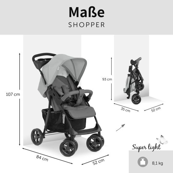 Hauck 3in1 stroller set Shopper Trioset with baby bath, car seat and stroller (up to 25 kg) - Grey