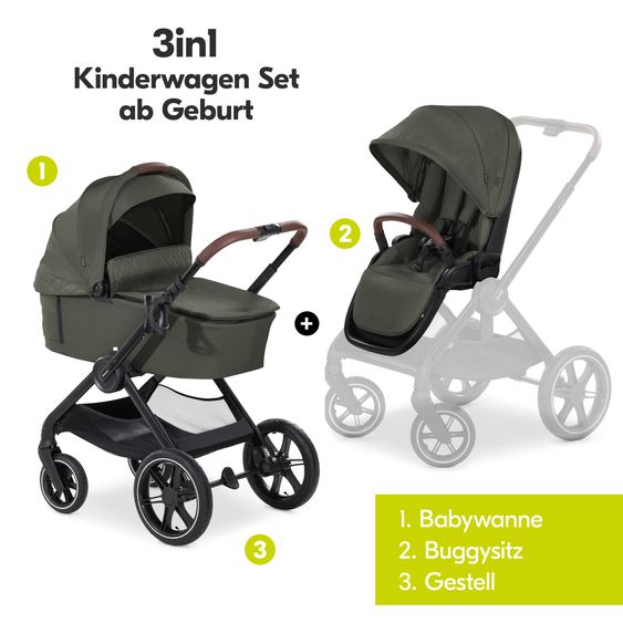 Hauck Set di passeggini 3in1 Walk N Care Air Trio Set incl. Maxi-Cosi i-Size Cabriofix e set di accessori XXL - Oliva scura