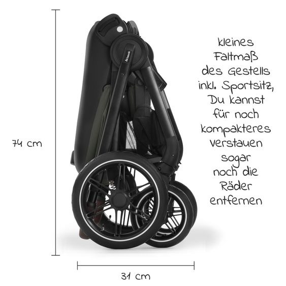 Hauck Set di passeggini 3in1 Walk N Care Air Trio Set incl. Maxi-Cosi i-Size Cabriofix e set di accessori XXL - Oliva scura