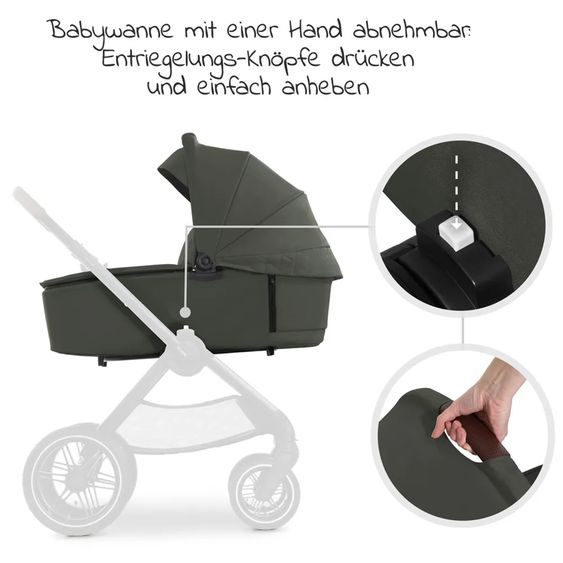 Hauck Set di passeggini 3in1 Walk N Care Air Trio Set incl. Maxi-Cosi i-Size Cabriofix e set di accessori XXL - Oliva scura