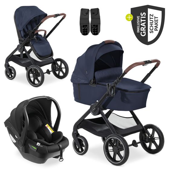 Hauck Set di passeggini 3in1 Walk N Care Trio Set con seggiolino auto i-Size Drive N Care e confezione di accessori XXL - Blu navy scuro