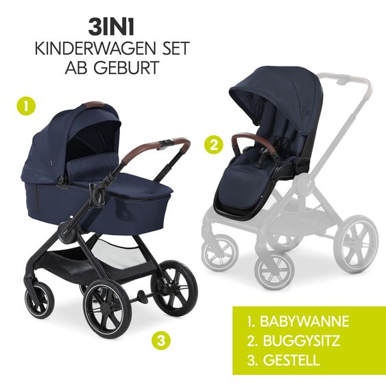 Hauck 3in1 stroller set Walk N Care Trio Set incl. i-Size infant car seat Drive N Care & XXL accessory pack - Dark Navy Blue