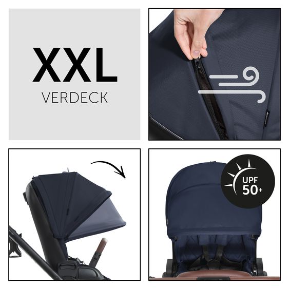 Hauck 3in1 Kinderwagen-Set Walk N Care Trio Set inkl. i-Size Babyschale Drive N Care & XXL Zubehörpaket - Dark Navy Blue