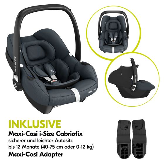 Hauck Set di passeggini 3in1 Walk N Care Trio Set con Maxi-Cosi i-Size Cabriofix e pacchetto accessori XXL - Blu marino scuro