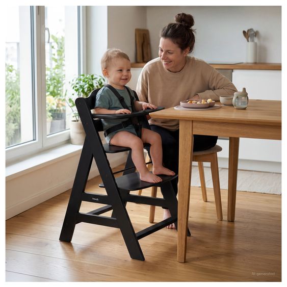 Hauck 4-tlg. Alpha Plus Newborn Set - Hochstuhl + Bouncer 2in1 in Dark Grey Melange + Sitzkissen in Jersey Charcoal - Black